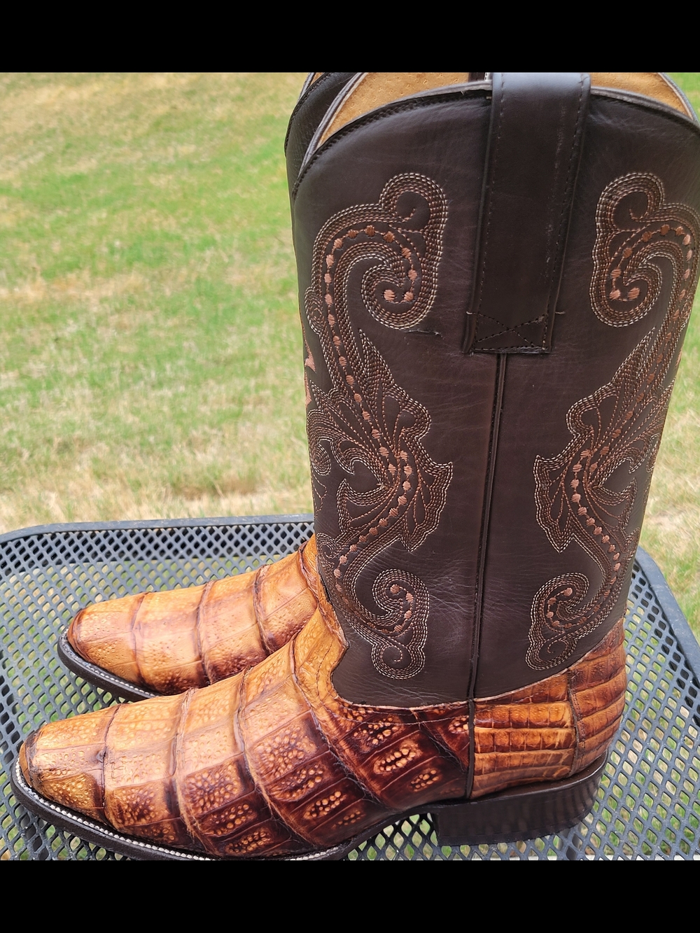 Rogers Genuine Caiman Cowboy Boots In Cognac J Toe - Picture 3 of 7